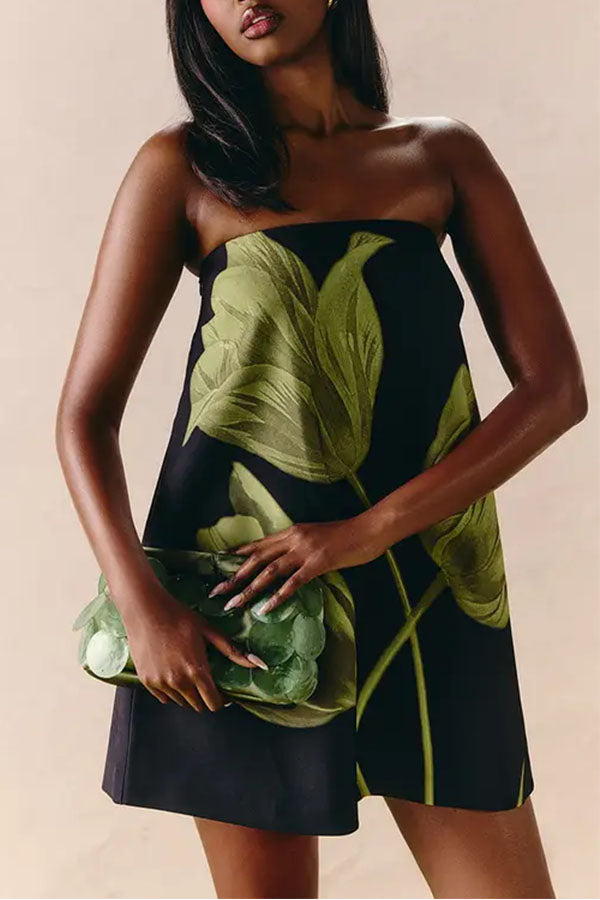 Daphne Retro Botanical Strapless Dress-Consonak