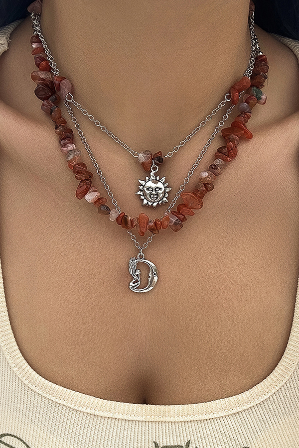 Ethnic Style Stacked Gravel Beaded Necklace-consonak