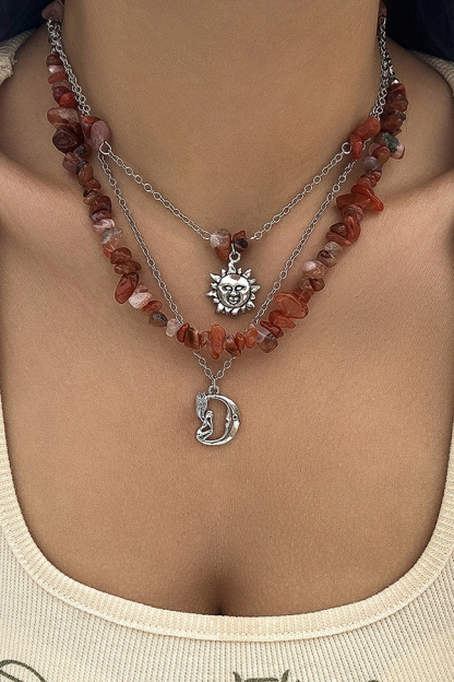 Ethnic Style Stacked Gravel Beaded Necklace-consonak