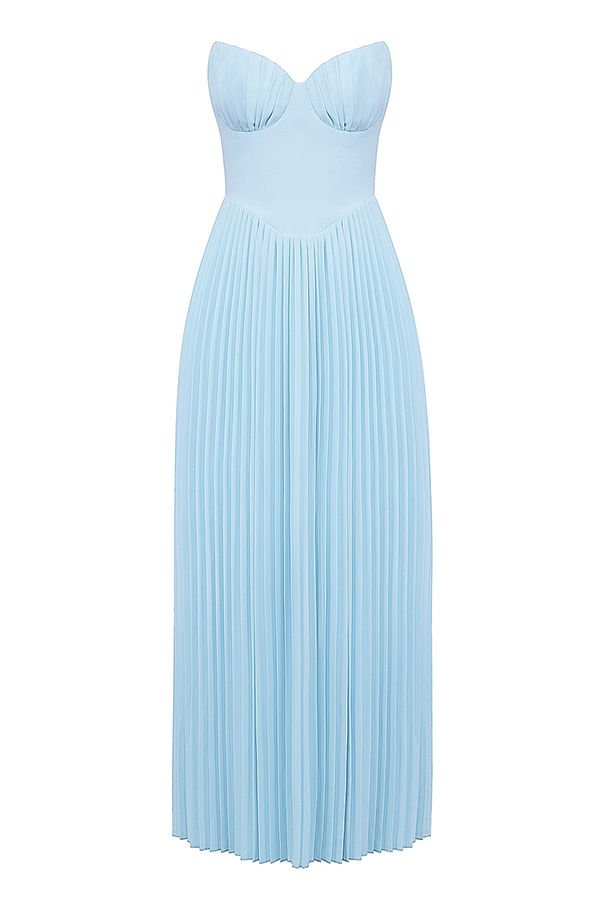 Romantic and Elegant Pleated Strapless Maxi Dress-consonak