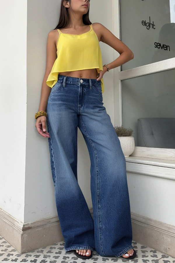 Stylish Pocket Casual Straight Wide Leg Women's Jeans-consonak