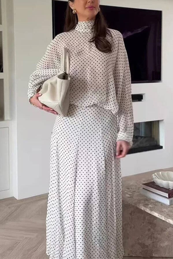 Seraphina Draped Bias-Cut Polka Dot Skirt-Consonak