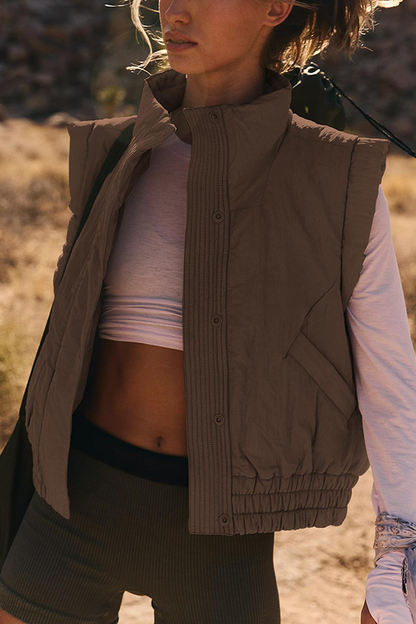 Versatile Stand Collar Button Sleeveless Loose Pocket Casual Vest Jacket-consonak