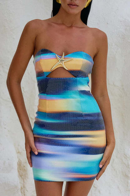 Gradient Sequin Sexy Off-the-shoulder Hollow Slim Mini Dress-consonak