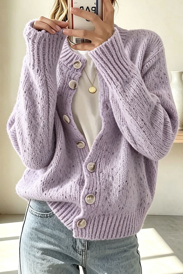Atmospheric Mixed Color Knit Colorful Dots Button Up Long Sleeve Cardigan-Consonak