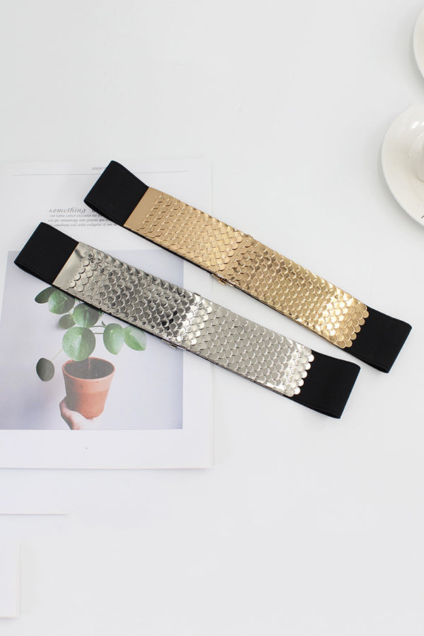Fashionable Metal Fish Scale Elastic Belt-consonak