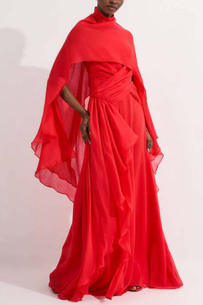 Spring Enchantment Chiffon Crinkle Cross Front Drape Scarf Maxi Dress