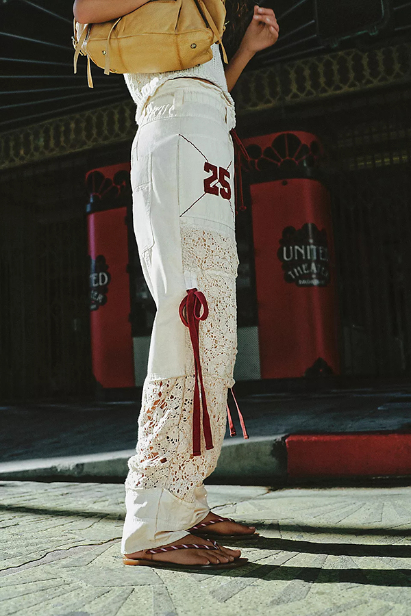 Rockaway Crochet Panels Bow Detail Elastic Waist Pocket Pull-On Craft Pants