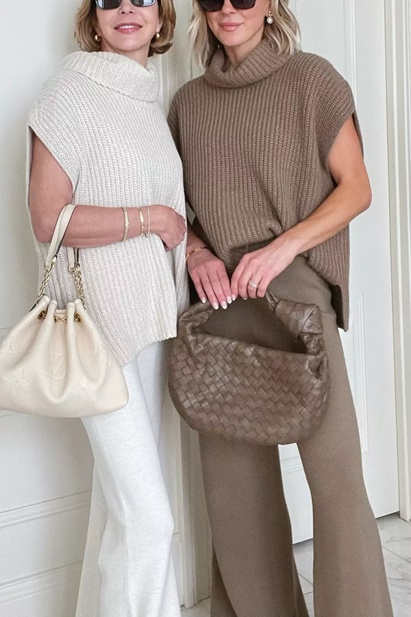 Comfortable and Luxe Knit TurtleNeck Cap Sleeves Lightweight Sweater-consonak
