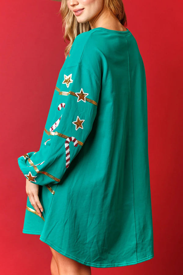 Christmas Candy Sequin Loose Long Sleeve Casual Mini Dress-consonak
