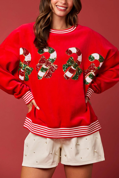 Christmas Decoration Sequined Round Neck Long Sleeve Sweatshirt-consonak
