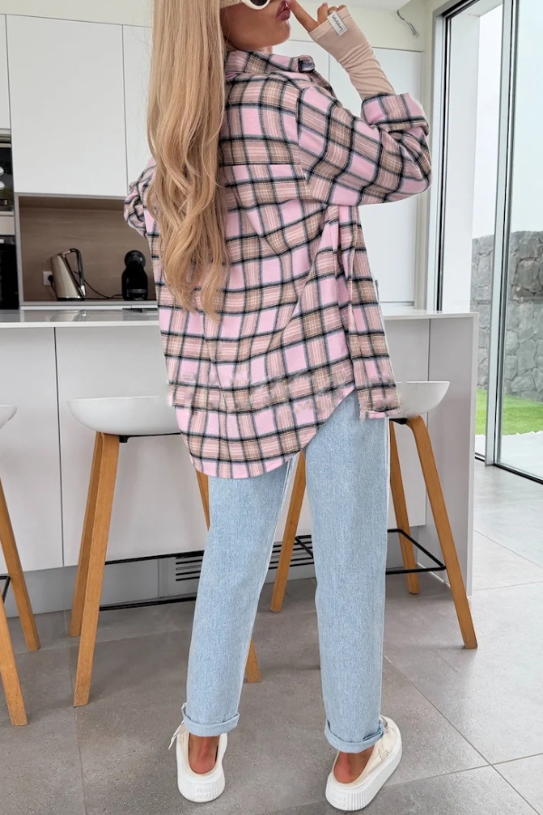 Love of Mine Plaid Print Long Sleeve Oversized Blouse-consonak