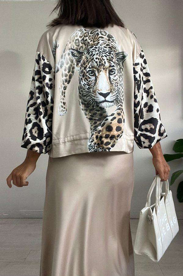 Shiloh Leopard Unique Print Zipper Drawstring Hem Bomber Jacket-consonak