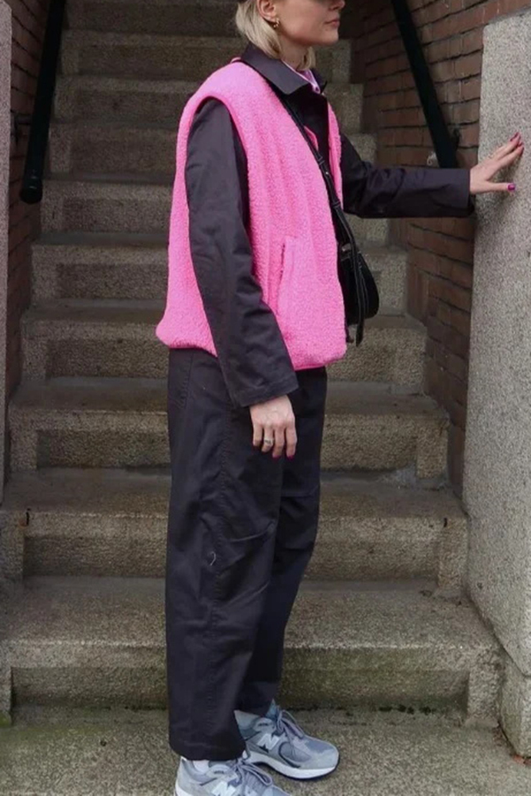 Stylish Polar Fleece Loose Single-breasted Sleeveless Vest Jacket-consonak