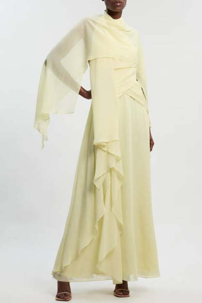 Spring Enchantment Chiffon Crinkle Cross Front Drape Scarf Maxi Dress