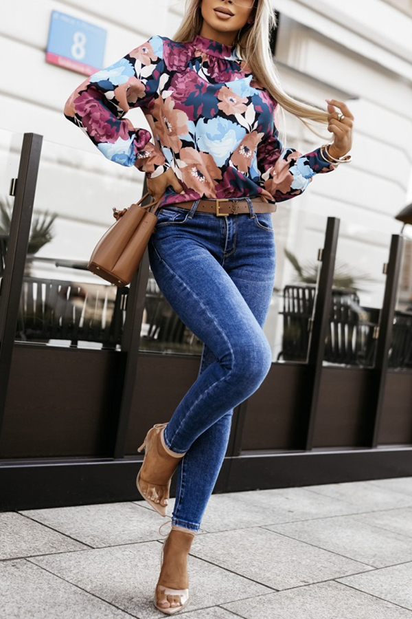 Floral Print Loose Long Sleeve Elegant Shirt-consonak
