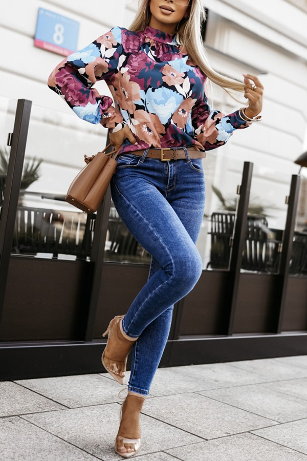 Floral Print Loose Long Sleeve Elegant Shirt-consonak