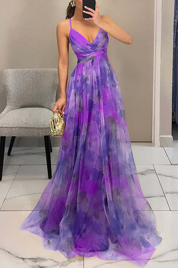 Ladies' summer princess chiffon printed hollow sexy waist and back lace up long dress-consonak