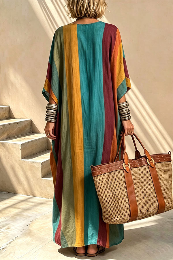 Nomad Stripe Oversized Linen Maxi Dress-Consonak