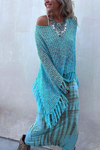 Sunset Breeze Hollow Out Tassel Knit Cover-up Top-consonak