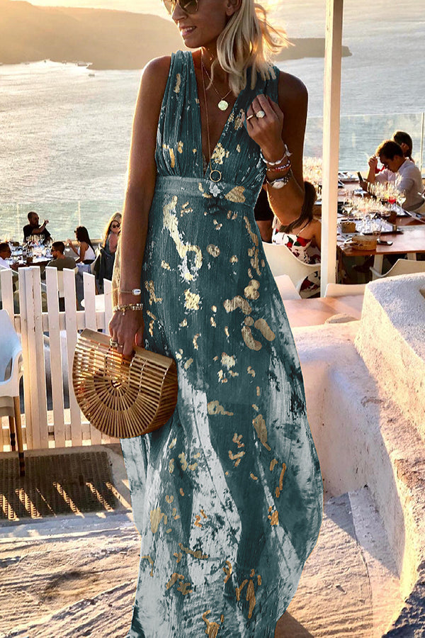 Vacation style waist shaping slim figure party sexy V-neck long dress | Consonak