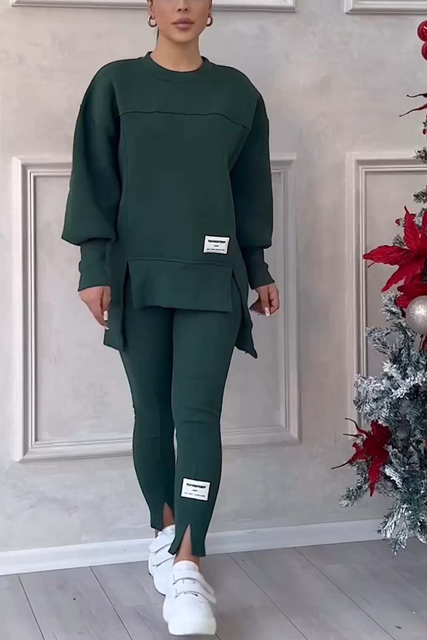Fashionable Irregular Long-sleeved Sweatshirt and Elastic Waist Pants Set | Consonak