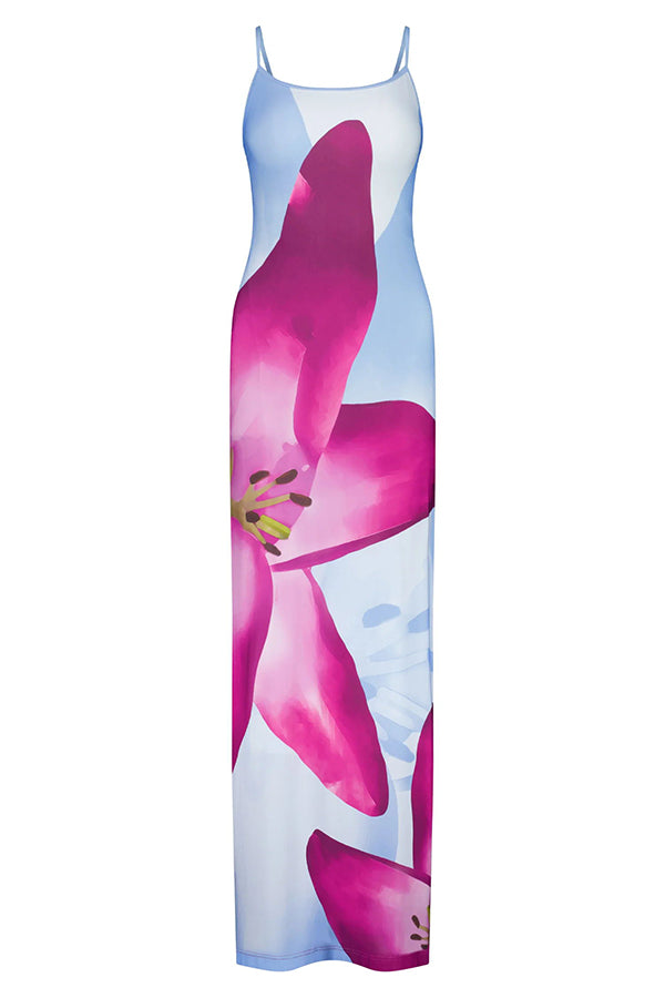 Romantic Beginnings Lily Floral Slip Stretch Vacation Maxi Dress | Consonak
