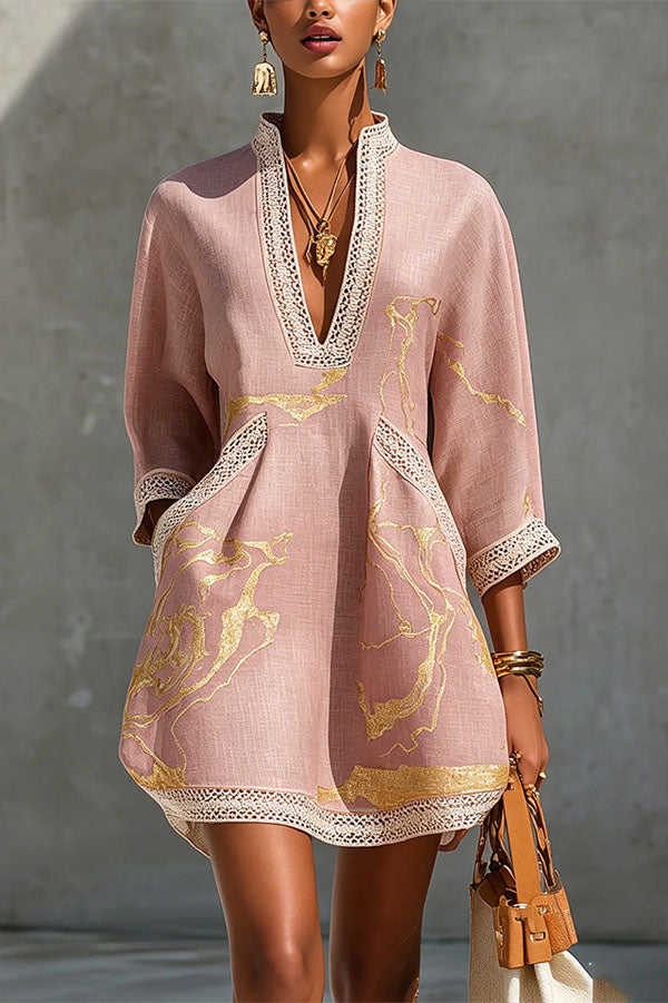 Aurelia Gilded Marble Linen Tunic Dress-Consonak