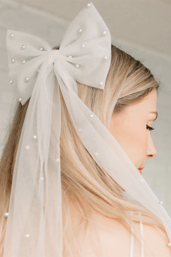 Mesh Ribbon Pearl Bow Hairpin-consonak