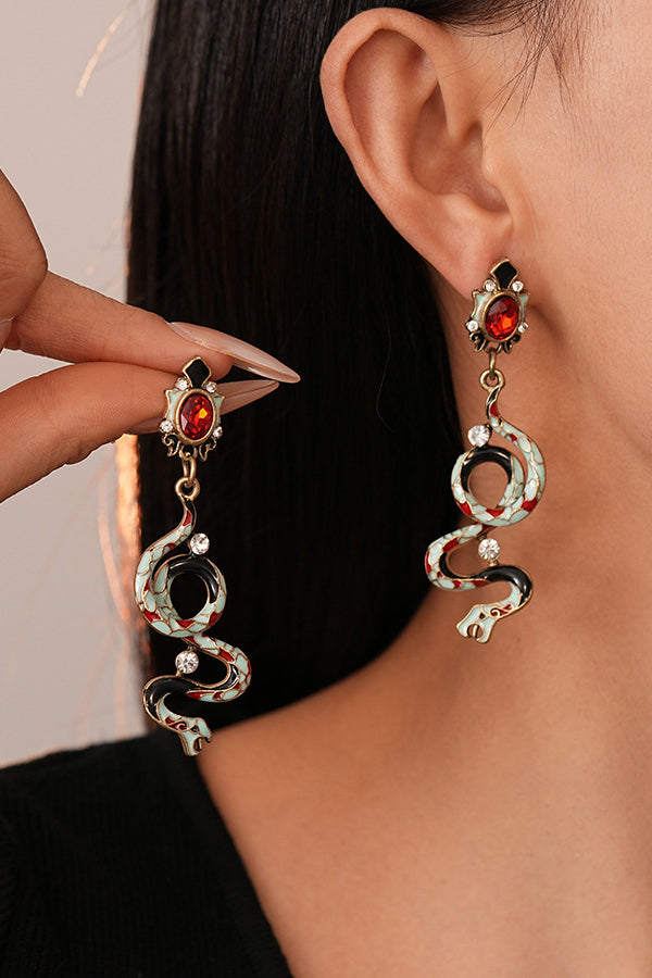 Fashionable Colorful Oil-drop Snake-shaped Gemstone Earrings-consonak
