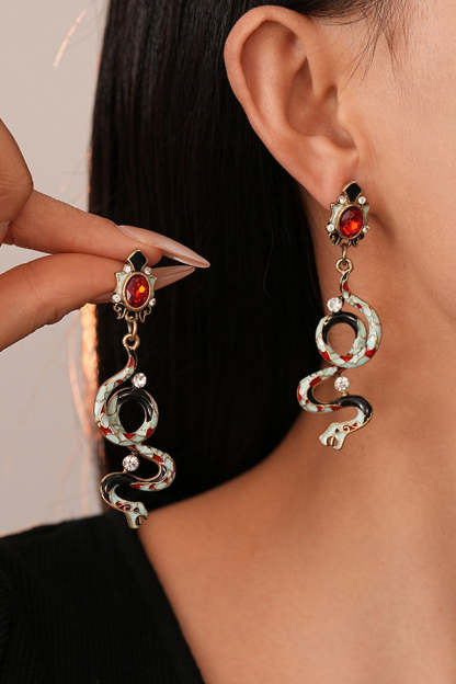 Fashionable Colorful Oil-drop Snake-shaped Gemstone Earrings-consonak