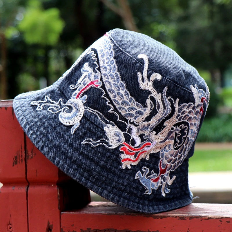Fashionable Ethnic Style Embroidered Denim Bucket Hat-consonak