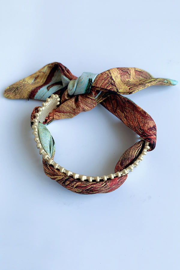 Matte Open Bracelet with Vintage Scarf-consonak