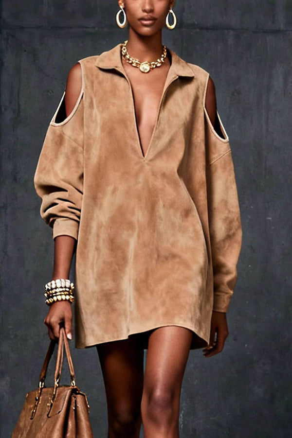 Stylish Loose Off-shoulder Long-sleeved Casual Mini Dress-consonak