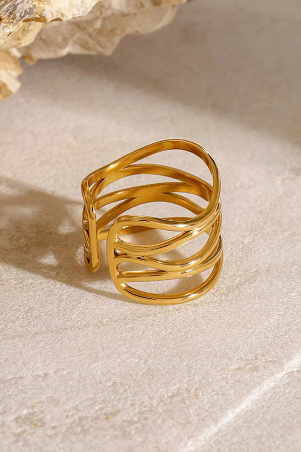 Stylish Wavy Line Stainless Steel Open Ring-consonak
