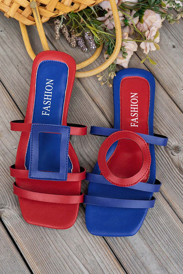 Fashionable and Casual Color-blocked Simple Flat Sandals-consonak