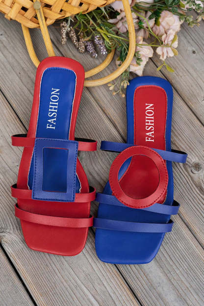 Fashionable and Casual Color-blocked Simple Flat Sandals-consonak