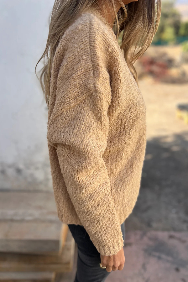 Solid Color V-neck Long-sleeved Fashionable Knitted Cardigan-consonak
