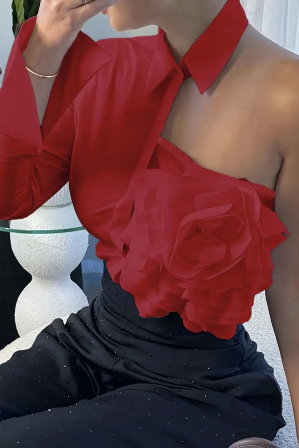 Stylish Three-dimensional Floral Collared Single-sleeve Casual Shirt-consonak