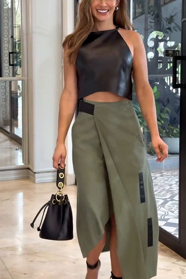 Stylish Cropped Sleeveless Top and Pockets Irregular Hem Skirt Set-consonak