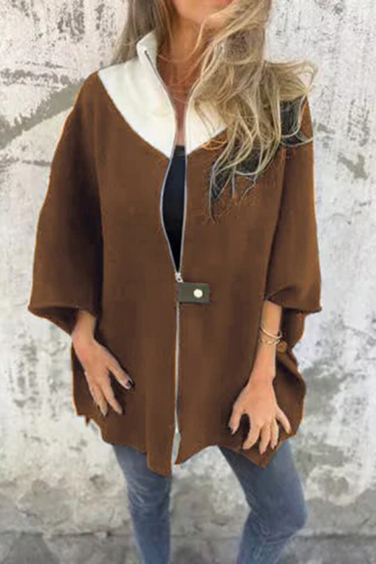 Fashionable Casual Stand Collar Zippered Loose Jacket-consonak