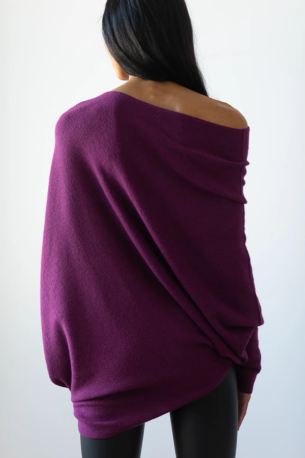 Solid Color Round Neck Long Sleeve Loose Knitted Sweater-consonak