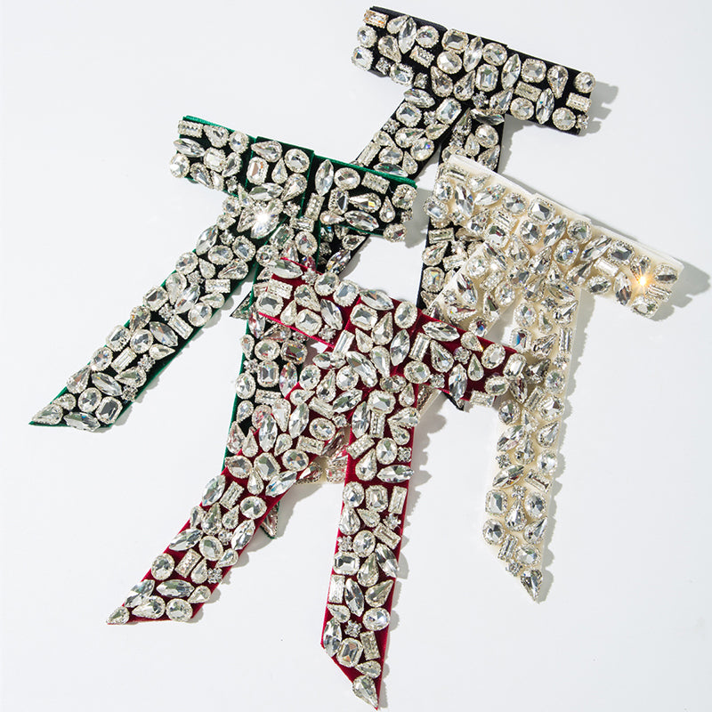 Luxurious Diamond-filled Velvet Bow Spring Clip Headdress-consonak