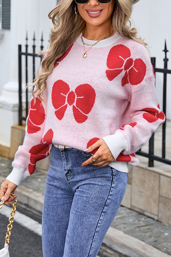 Fashionable Loose Round Neck Knitted Bow Sweater-consonak