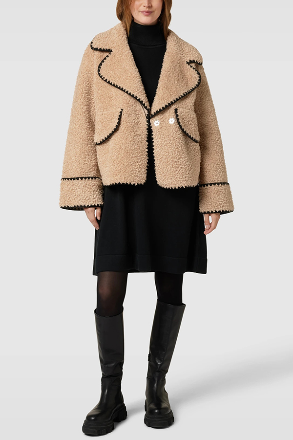 Lamb Wool Casual Lapel Loose Pocket Coat-consonak