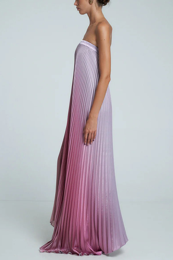 Gorgeous Styling Satin Pleated Elastic Bust Strapless A-line Gown Maxi Dress | Consonak