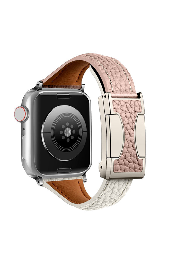 Fashionable Genuine Leather Lychee Pattern Double C Magnetic Buckle Watch Strap-consonak