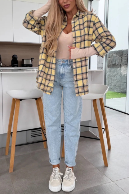 Love of Mine Plaid Print Long Sleeve Oversized Blouse-consonak