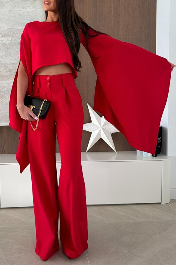 City Atelier Bell Slit Sleeve Top and High Rise Pocket Wide Leg Pants Set-consonak