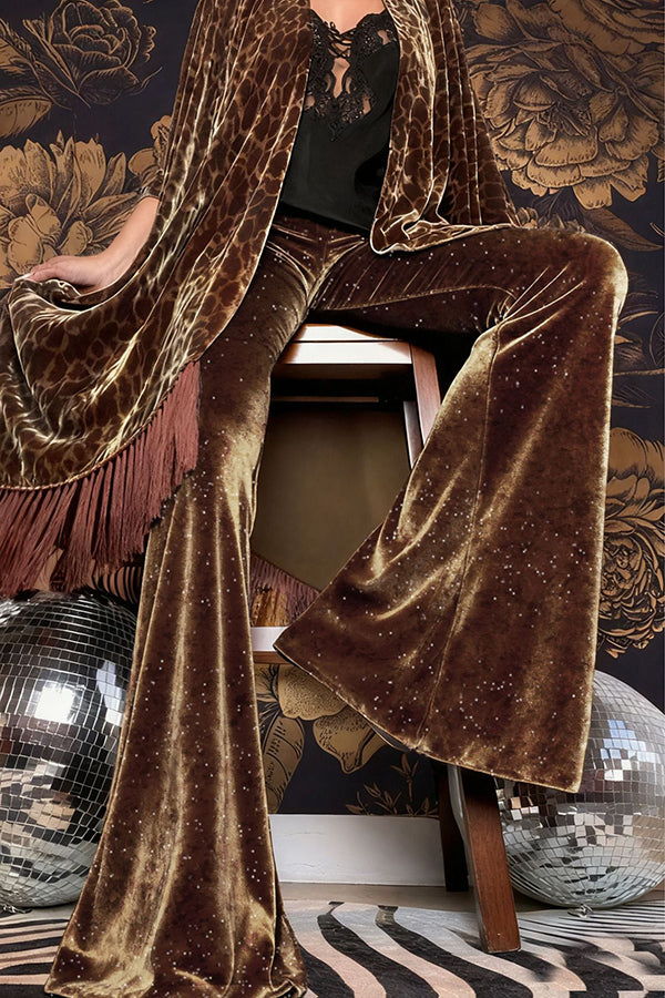 Stylish Velvet High-waisted Draped Casual Flared Pants-consonak